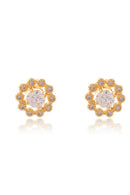 Brinco Formato Flor Com Mini Zircônias Banhado Em Ouro 18k Cor:dourado