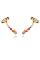 Brinco Ear Cuff Com Piercing Fake E Zircônias Colorida Banhado Em Ouro 18k Cor:dourado