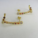 Brinco Ear Cuff Com Piercing Fake E Zircônias Colorida Banhado Em Ouro 18k Cor:dourado