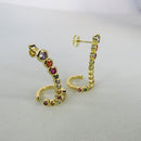 Brinco Ear Cuff Com Piercing Fake E Zircônias Colorida Banhado Em Ouro 18k Cor:dourado
