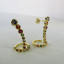 Brinco Ear Cuff Com Piercing Fake E Zircônias Colorida Banhado Em Ouro 18k Cor:dourado