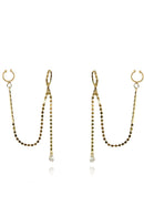 Brinco Argolinha Corrente Com Ponto De Luz E Piercing Fake Banhado Em Ouro 18k Cor:dourado