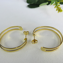 Brinco Argola Media Dupla Vazada Banhado Em Ouro 18k Cor:dourado