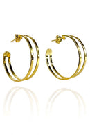 Brinco Argola Media Dupla Vazada Banhado Em Ouro 18k Cor:dourado