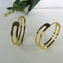 Brinco Argola Media Dupla Vazada Banhado Em Ouro 18k Cor:dourado
