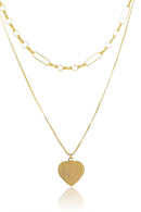 Colar Duplo Com Coração Banhado Em Ouro 18k Cor:dourado