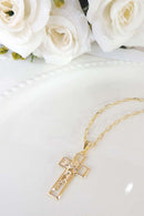 Colar Com Pingente De Cruz E Face De Jesus Banhado Em Ouro 18k Cor:dourado