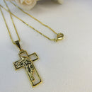 Colar Com Pingente De Cruz E Face De Jesus Banhado Em Ouro 18k Cor:dourado