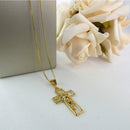 Colar Com Pingente De Cruz E Face De Jesus Banhado Em Ouro 18k Cor:dourado