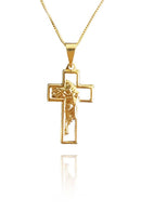 Colar Com Pingente De Cruz E Face De Jesus Banhado Em Ouro 18k Cor:dourado