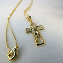 Colar Com Pingente De Cruz E Face De Jesus Banhado Em Ouro 18k Cor:dourado