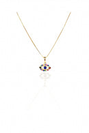 Colar Pingente Olho Grego Com Zircônia Multicolor Banhado Em Ouro 18k Cor:dourado