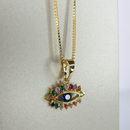 Colar Pingente Olho Grego Com Zircônia Multicolor Banhado Em Ouro 18k Cor:dourado