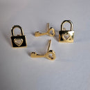 Brinco Duo Chave E Cadeado Banhado Em Ouro 18k Cor:dourado