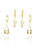Brinco Duo Argolinha Chave E Cadeado Banhado Em Ouro 18k Cor:dourado