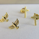 Duo De Cruz E Espírito Santo Banhado Em Ouro 18k Cor:dourado