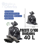 Saco De Lixo 40 Litros Reforçado Preto - 100 Unidades
