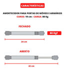 Pistão Amortecedor Mola Gás Porta Móveis Armários 784n/80kgf