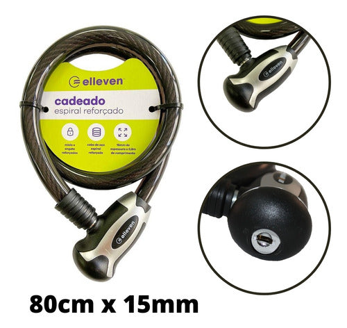 Cadeado Bike Aço Reforçado Elleven Com Chave 80cm X 15mm