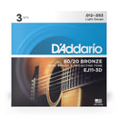 Encordoamento Violão Aço 12-53 DAddario 3 Peças EJ11-3D