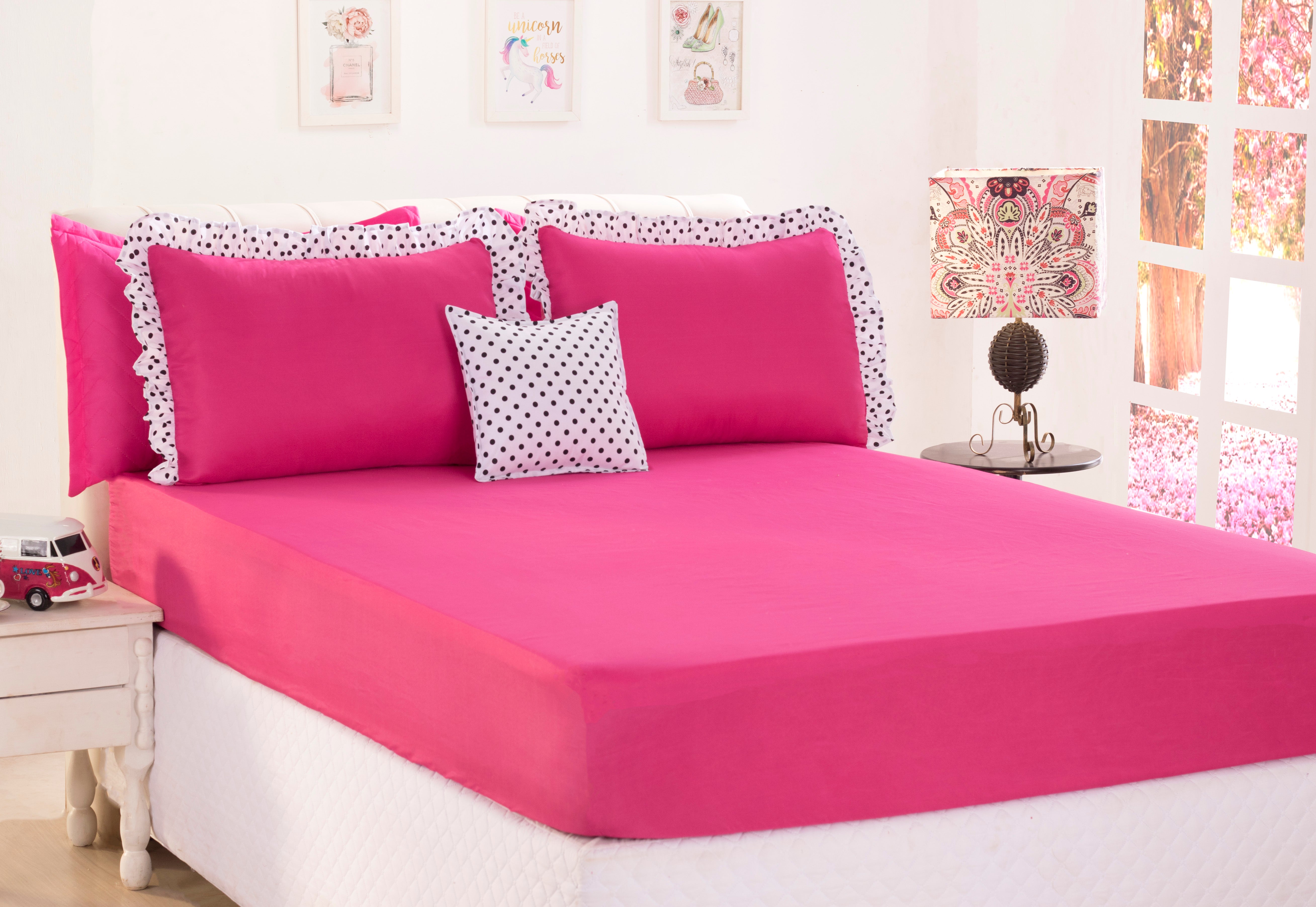Jogo De Lençol Poa Queen Size 04 Peças Pink