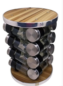 Torre De Porta Temperos Condimentos Giratório Inox 16 Potes Base Giratório
