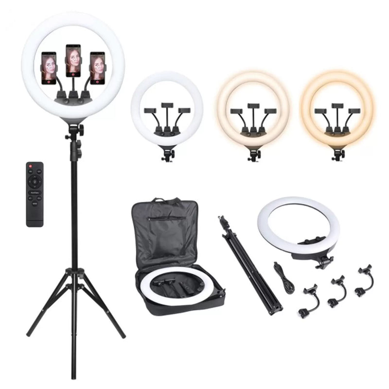 KIT RING LIGHT LED 46CM 18 POLEGADAS COM TRIPE 2,1 METROS