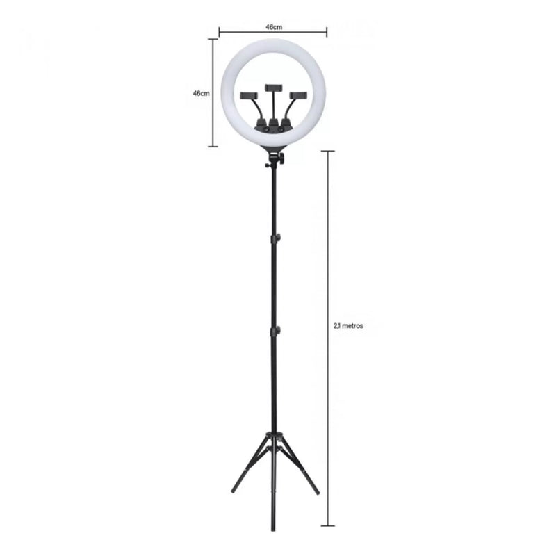 KIT RING LIGHT LED 46CM 18 POLEGADAS COM TRIPE 2,1 METROS