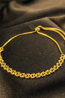 Pulseira Com Fecho Regulável E Corrente Trabalhada Banhado Em Ouro 18k Cor:dourado
