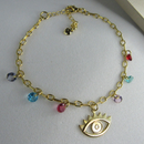 Pulseira Olho Grego Com Zircônias Coloridas Banhado Em Ouro 18k Cor:dourado