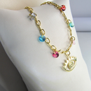 Pulseira Olho Grego Com Zircônias Coloridas Banhado Em Ouro 18k Cor:dourado
