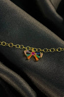 Pulseira Com Laço De Zircônias Coloridas Banhado Em Ouro 18k Cor:dourado