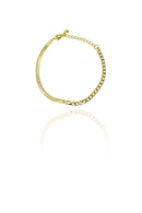 Pulseira Meia Fita Meia Corrente Banhado Em Ouro 18k Cor:dourado
