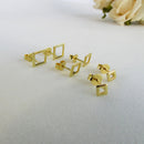 Trio De Brincos Quadrados Banhado Em Ouro 18k Cor:dourado