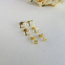 Trio De Brincos Quadrados Banhado Em Ouro 18k Cor:dourado