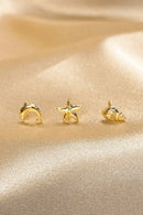 Trio De Brincos Marinhos Banhado Em Ouro 18k Cor:dourado