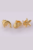 Trio De Brincos Marinhos Banhado Em Ouro 18k Cor:dourado