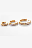 Trio De Brincos De Argolinha Com Fio Lateral Banhado Em Ouro 18k Cor:dourado