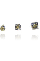 Trio De Zircônia Quadrada Lavanda Banhado Em Ouro 18k Cor:dourado