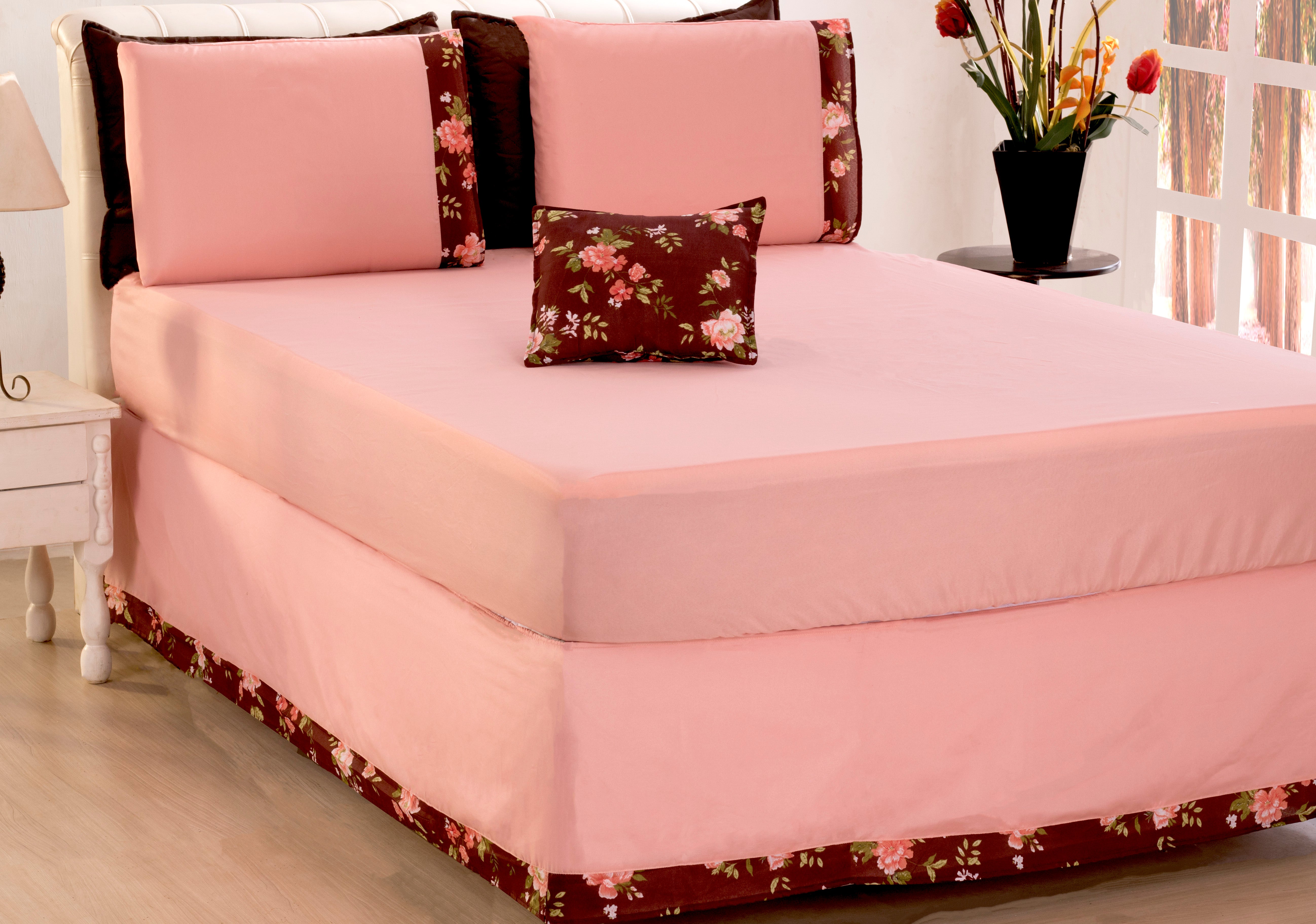 Jogo De Lençol Queen Size 05 Peças Rose