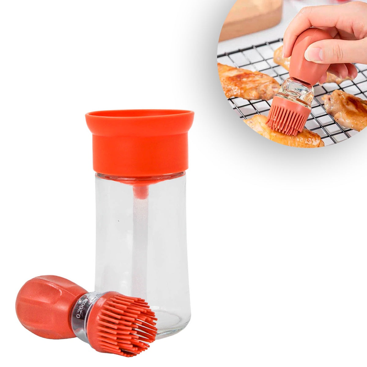 Dispenser De óleo Azeite Com Escova De Silicone Vidro 180ml