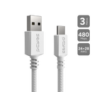 Cabo Para Celular Carregamento Usb A 2.0 Macho P/ Usb Tipo-c - Branco - 3 Metros - Nylon - Cbpy03b