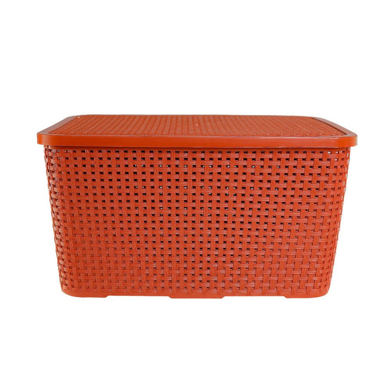 Caixa Organizadora Rattan Cesto Terracota com Tampa 7 Litros