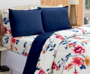 Kit Coberdrom Micropercal E Soft Floral Azul Queen Size 03 Pçs
