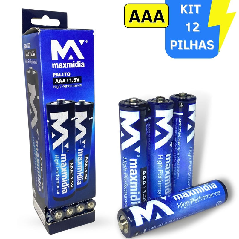 Kit 12 Pilhas Aa Normal Comum Aaa Palito 3 Cartelas C/4 Un