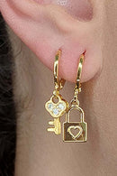 Brinco Duo Argolinha Chave E Cadeado Banhado Em Ouro 18k Cor:dourado