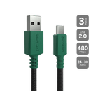 Cabo Para Carregamento Controle Xbox Celular Usb A 2.0  M Para Usb Tipo-c - Verde - 3 Mts - Nylon - Cbpy03vd
