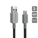 Cabo Para Celular Carregamento Usb A 2.0  Macho P/ Usb Tipo-c - Conec. Cinza - P/ Ps5 - 3m - Nylon - Cbpy03c