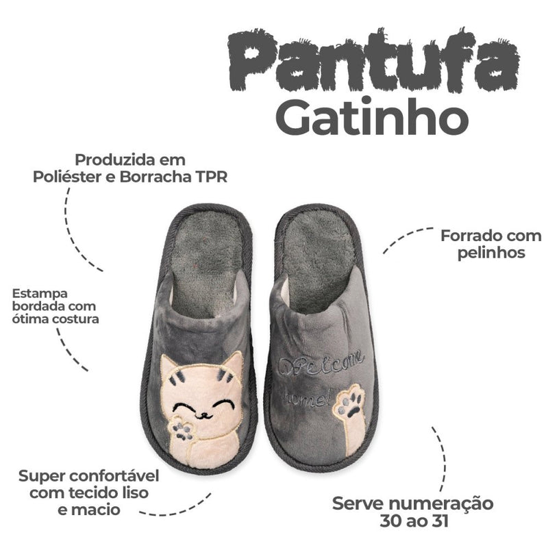 Pantufa Gatinho Infantil Cinza Tam. 30/31