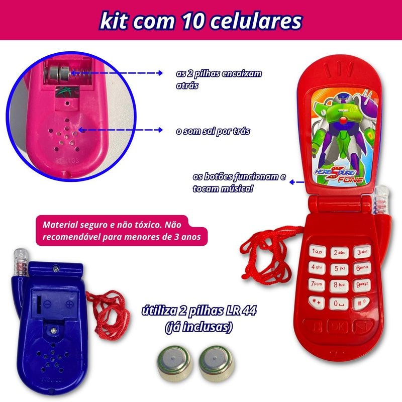 Kit 10 Celular De Brinquedo Com Som E Luz Telefone Infantil